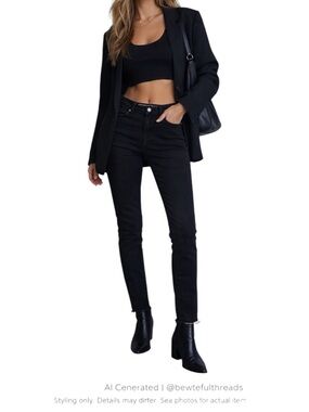 Black Raw Hem Skinny Jeans Indie Sleaze Minimalist Stretch Denim W28